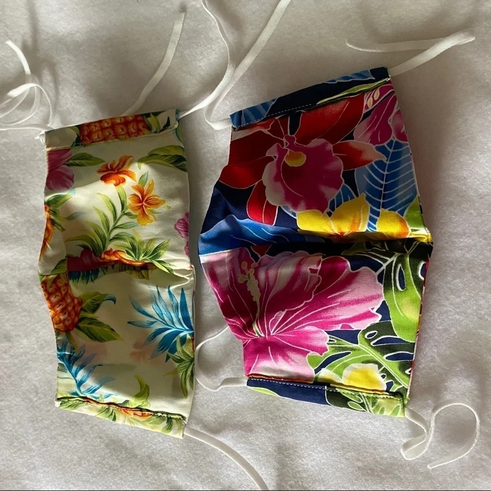 Set of 2 Aloha Print Cloth Cotton Face Masks Flora